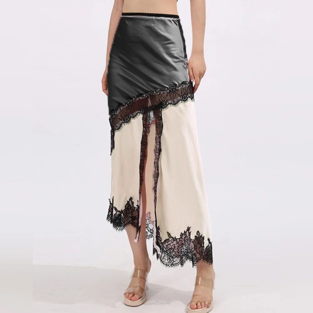 Elegant Black and Cream Lace Trim Skirt - Picture 6 of 8